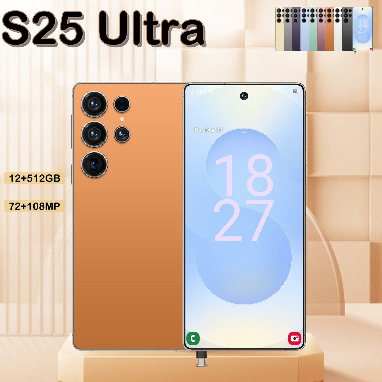 I25 Ultra 5G Smartphone, Unlocked Cell Phone, 6.8" HD Screen Unlocked Phones, , 6000mAh Battery, Built in Pen, 12+512GB, Android 14, Face ID+Fingerprint Lock(Orange)