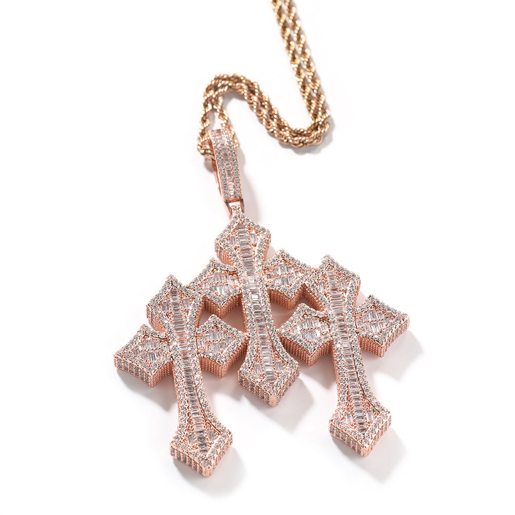 Retro Cross Square Zircon Inlay Necklace