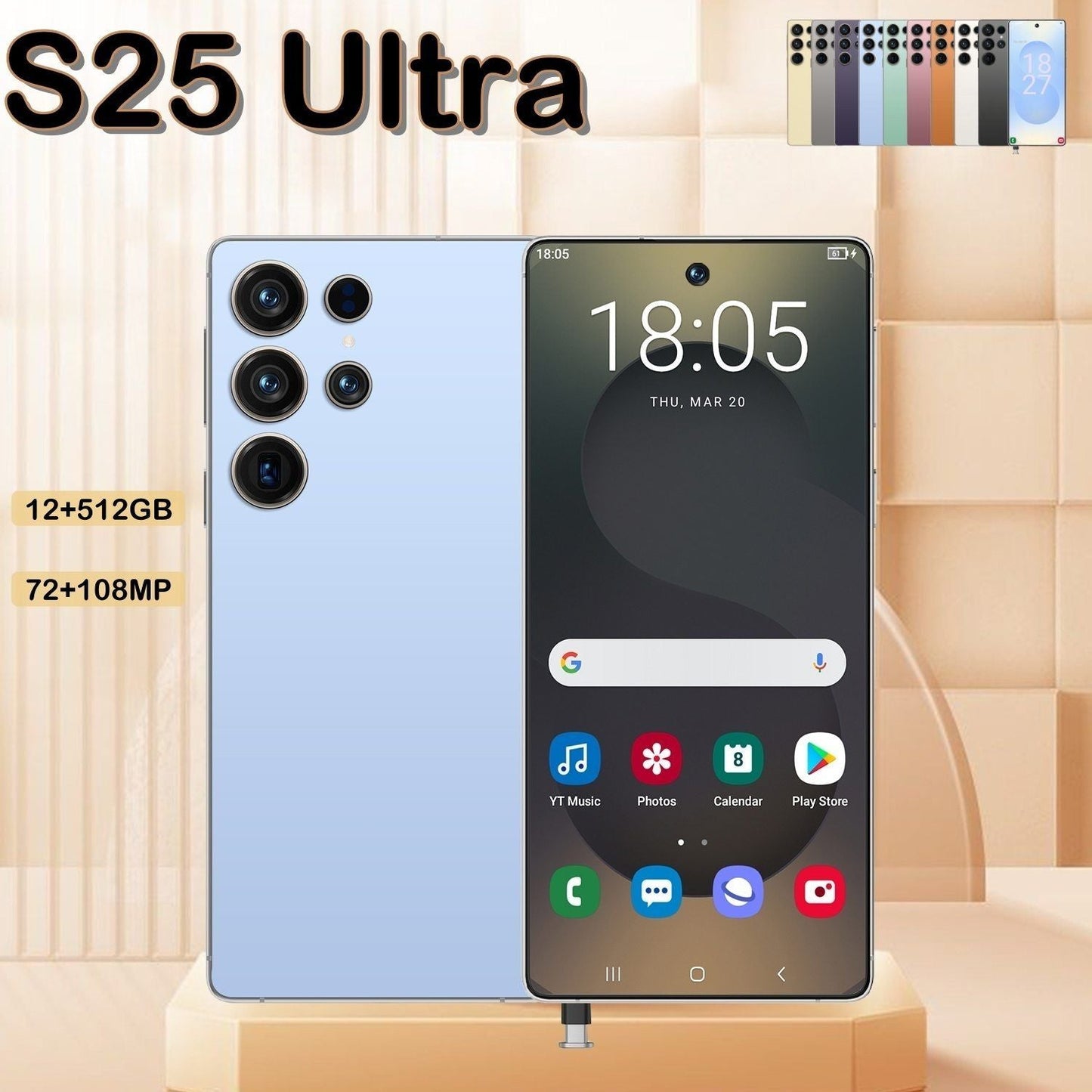 I25 Ultra 5G Smartphone, Unlocked Cell Phone, 6.8" HD Screen Unlocked Phones,  , 6000mAh Battery, Built in Pen, 12+512GB, Android 14, Face ID+Fingerprint Lock